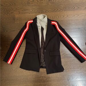 Central Park West Black Blazer with Red and White Stripes